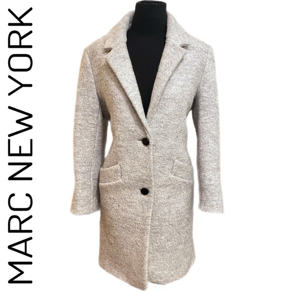 Marc New York Paige Wool Blend Bouclé Coat - Ivory Gray Women’s Size 10 - Picture 3 of 17